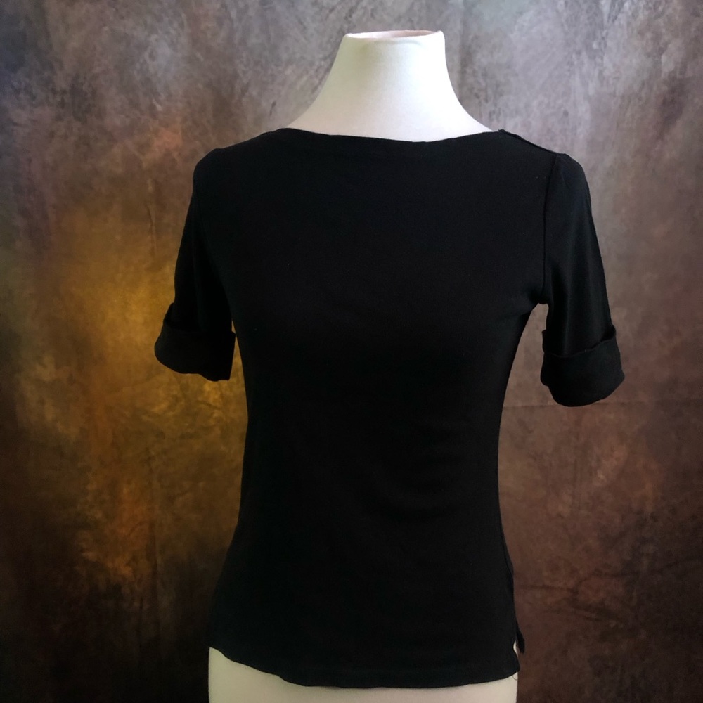 Lauren - Ralph Lauren - Classic Black Women's Boatneck Short Sleeve Top